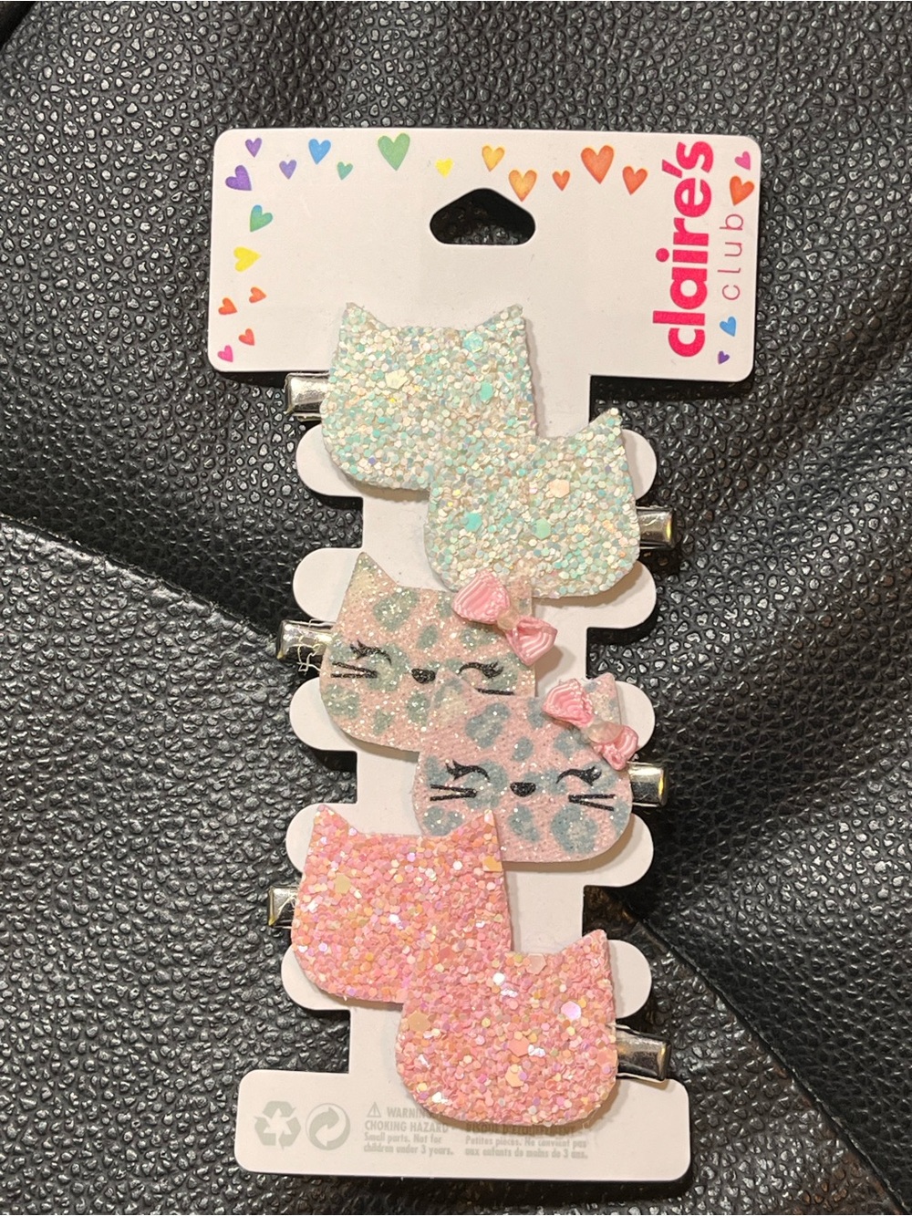 Claire’s Glitter Cat Hair Clips Set of 6 | Pink Gray White | NWT